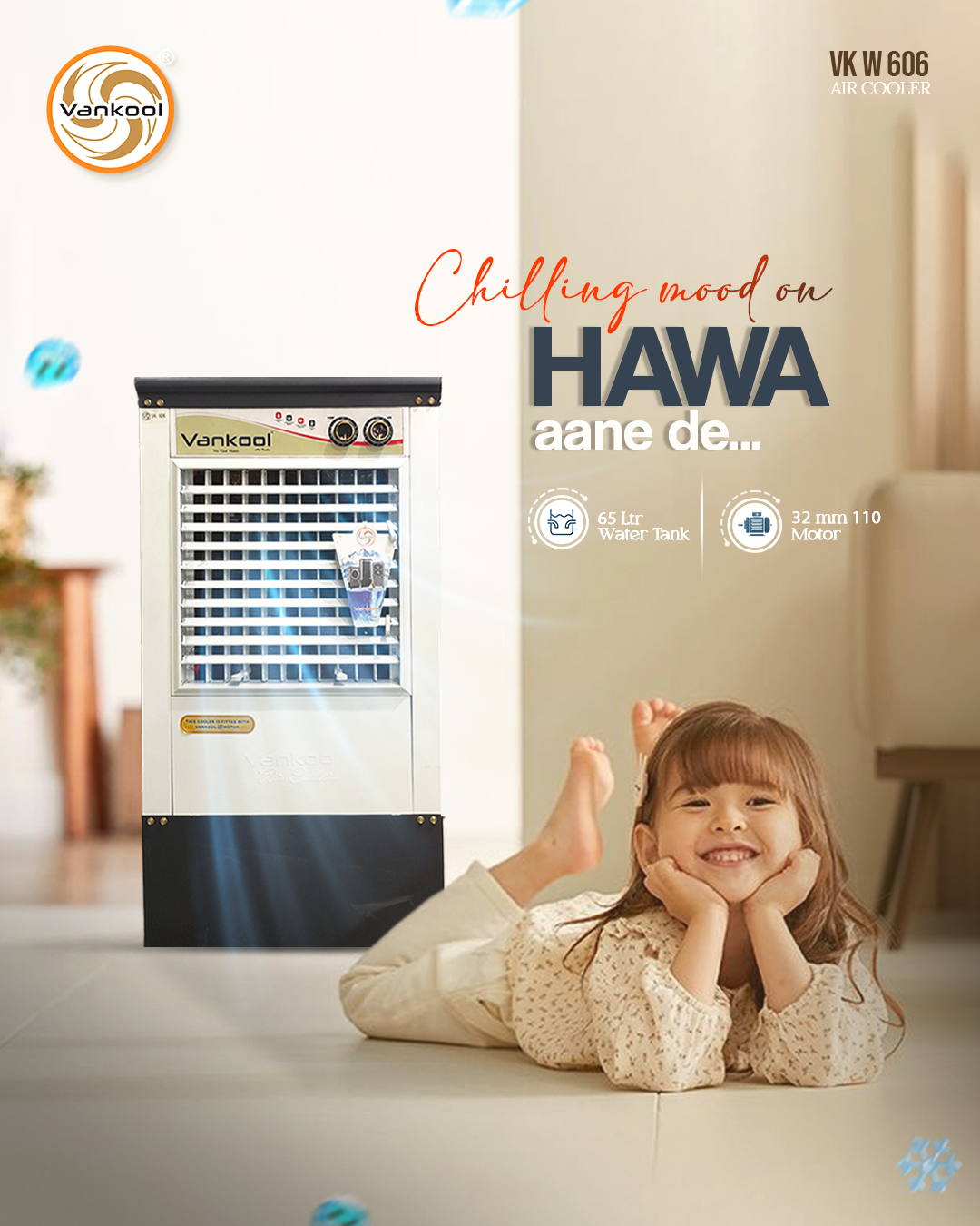 Vankool metal air cooler with powerful cooling for home